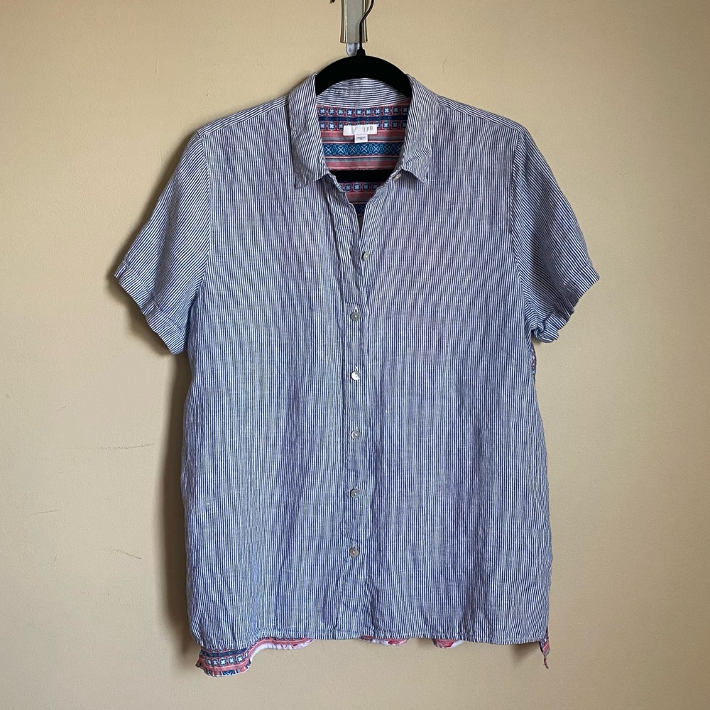 J Jill Linen Linen blend Striped Floral Back Button Top Linen cotton Size Medium - Picture 10 of 14